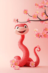 Fototapeta premium Snake and flower combination cartoon illustration background on red background