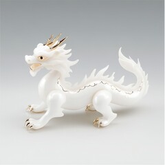 Elegant White Porcelain Dragon Figurine with Gold Accents