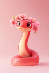 Fototapeta premium Snake and flower combination cartoon illustration background on red background
