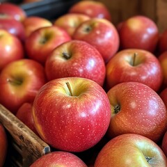 Fresh red apples in a wooden crate