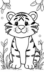Cute tiger outlined hand-drawn sketch in nature inspired style.. AI Generated