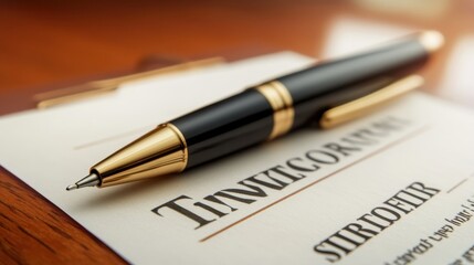 Close-Up of a Luxury Pen on a Document in a Professional Setting
