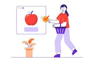 Young girl order food online. Online Food illustration. Flat vector illustrations