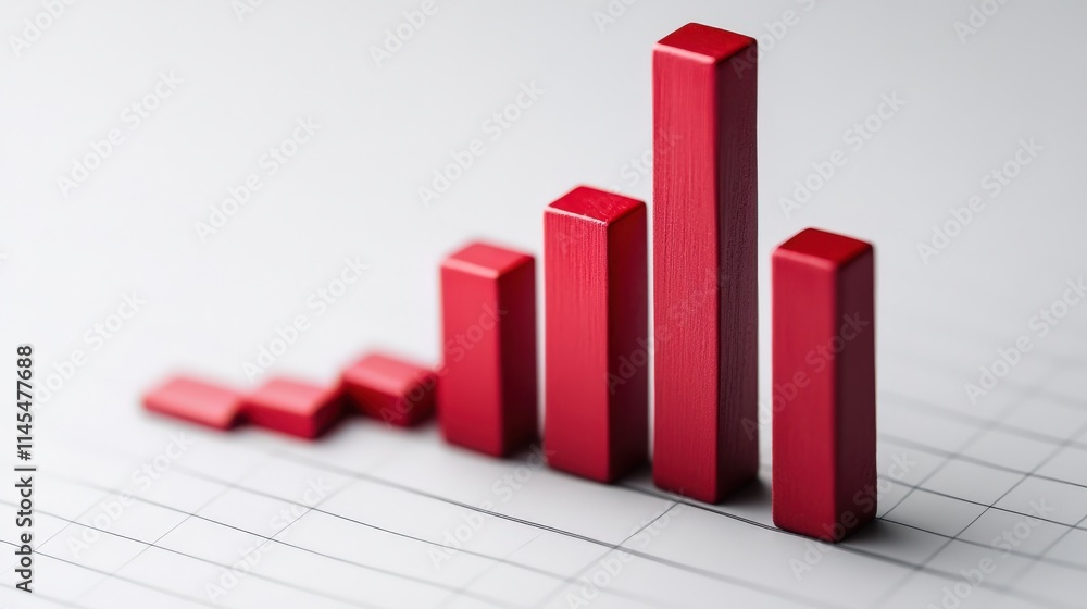 Poster Red Bar Chart on White Background Illustrating Growth and Improvement in Business Performance, Financial Analytics, and Data Visualization Concepts