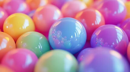 Many rainbow gradient random bright soft balls background. Colorful balls background for kids zone or children's playroom. Huge pile of colorful balls .