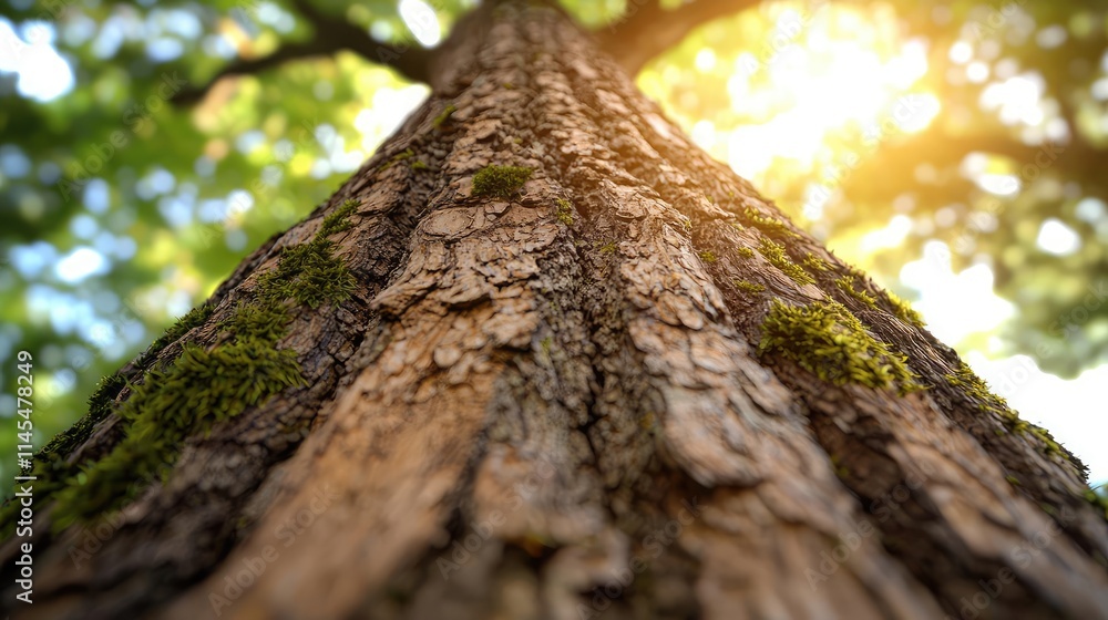 Aufkleber macro natural concept. close-up view of a tree trunk showing detailed bark and sunlight filtering th