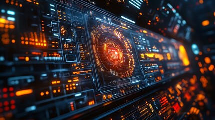 Obraz premium Futuristic Technology Interface Displays Complex Data Systems