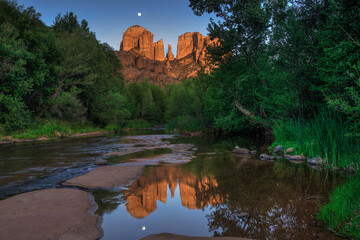 Moonrise over Cathedral Rock and Oak Creek