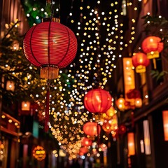 Festive Lantern Lights Illuminate Night Street Scene
