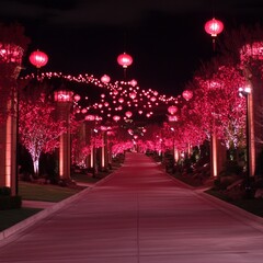 Festive Red Lantern Lit Pathway at Night