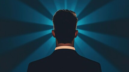 Businessman silhouettes idea. Silhouette of a man in a suit against a blue abstract background, representing focus and vision.