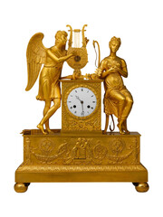 Gilded French Bronze Clock with Cherubs and Floral Accents