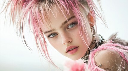 Naklejka premium Styling tips for modern undercut with dyed tips styled into soft waves fashion trends urban settings beauty tutorials creative perspectives hair fashion concepts