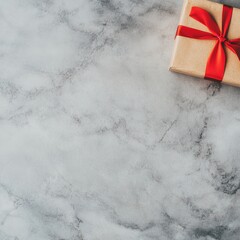 Gift Wrapped Present on Marble Surface Background