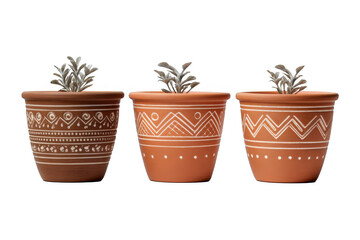 Fototapeta premium Terracotta Pots with Tribal Designs, Succulents, Planters, Home Decor