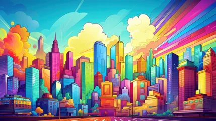 Vibrant Cityscape Skyline Colorful Buildings Artistic Render