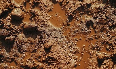 Close-up of muddy ground with puddles.