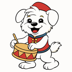 Dog Playing Drum on white background in vector illustrators on T-Shirt