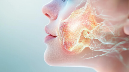 Scientific Hologram Demonstrating Collagen's Role in Enhancing Skin Elasticity and Preventing Wrinkles