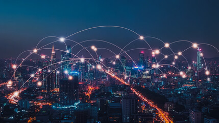 smart, digital, city, connection, network, innovation, reciprocity, cityscape, concept, Smart digital Innovation city with connection network reciprocity over the cityscape. of future smart wireless c