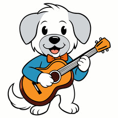 dog playing guitar on white Background