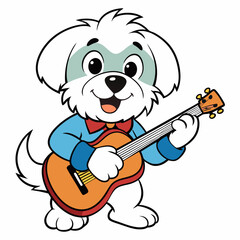 dog playing guitar on white Background