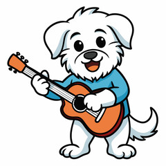 dog playing guitar on white Background