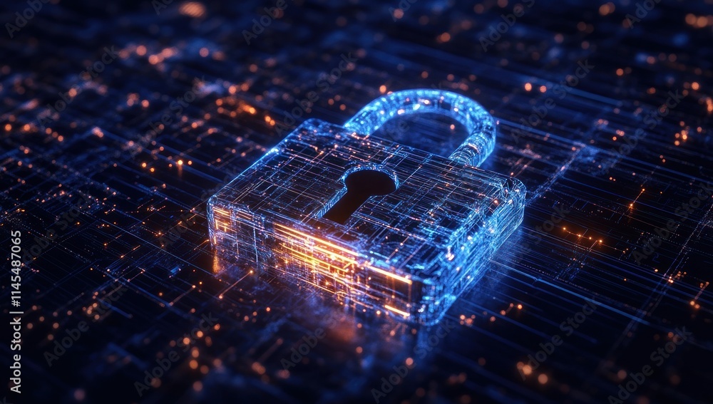 Aufkleber a digital lock symbolizing cybersecurity and data protection in a tech environment.