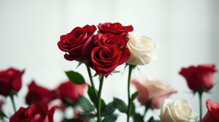 Red and white roses create a stunning bouquet, perfect for expressing love, gratitude, and celebration on Valentine’s Day or birthdays. Their beauty captivates all