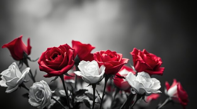 A beautiful arrangement of vibrant red and soft white roses captures the essence of love and celebration, suitable for romantic gestures or festive occasions