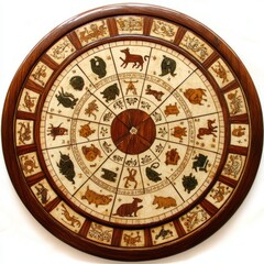 Intricate Wooden Zodiac Wheel Twelve Chinese Animals Art