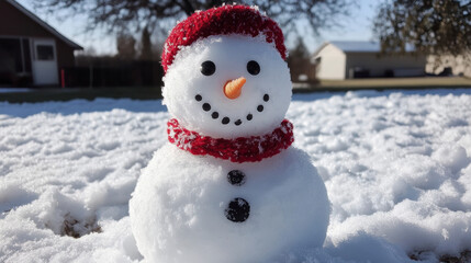 Obraz premium Cheerful Close-Up of a Classic Snowman with Carrot Nose