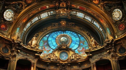 Ornate architectural interior with stained glass.