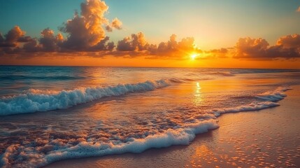 Golden Sunset over Ocean Waves