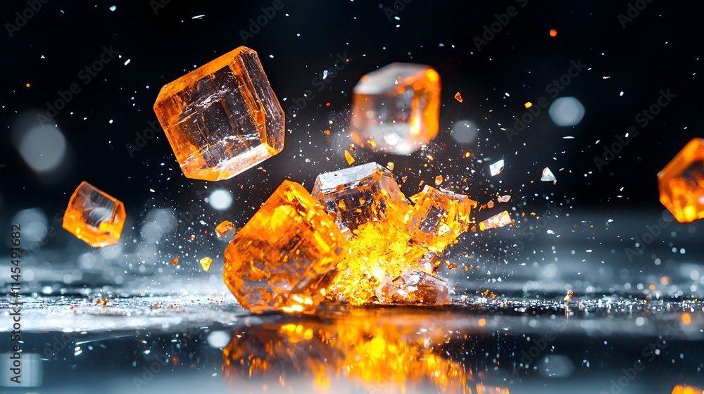 Poster exploding amber crystals, abstract background - abstract backgrounds