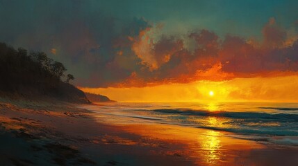 Sunset Beachscape: Golden Hour at the Coast