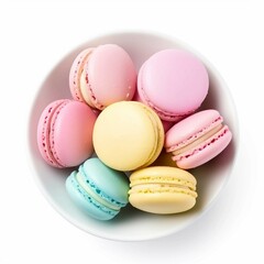 Obraz premium Pastel Macaroons, Isolated on white background, flat lay 