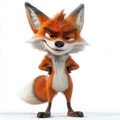 Obraz premium A confident cartoon fox character with a sly expression and bushy tail.