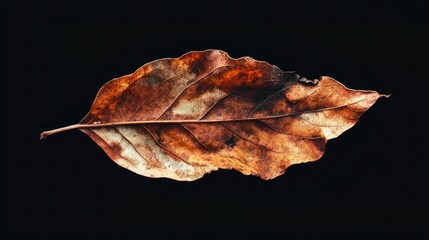 Fototapeta premium Autumn's Embrace: A Single Dried Leaf Against a Black Background
