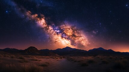 Majestic Milky Way Over Desert Mountains At Night