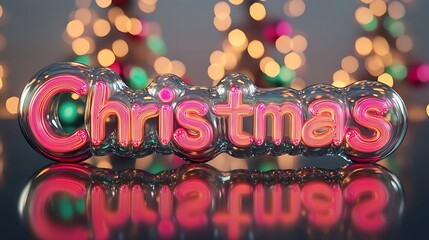 Glass Christmas Word Illuminated With Pink Neon Lights