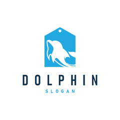Obraz premium simple design open sea animal dolphin logo with simple sea dolphin concept illustration template