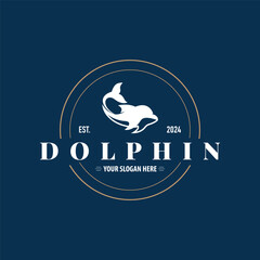simple design open sea animal dolphin logo with simple sea dolphin concept illustration template