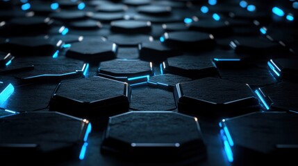 Fototapeta premium Abstract Hexagon Pattern: Futuristic Blue and Black 3D Render