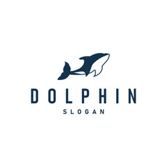 simple design open sea animal dolphin logo with simple sea dolphin concept illustration template