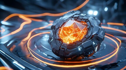 Naklejka premium Futuristic Sci-Fi Crystal Orb Energy Core - Cyberpunk aesthetics