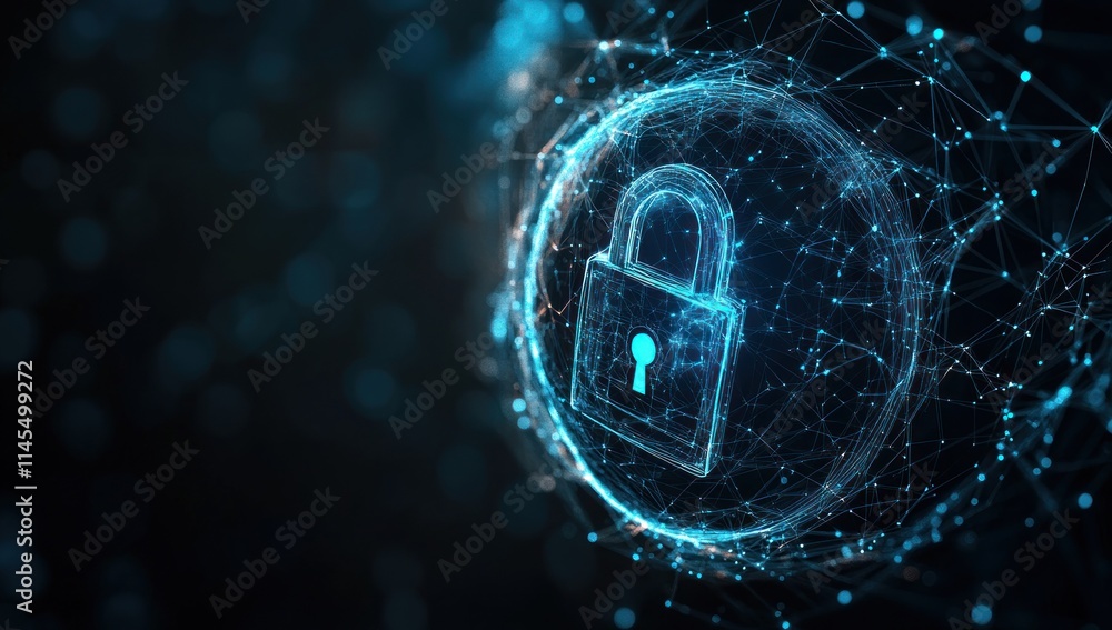 Aufkleber a digital padlock symbolizing cybersecurity and data protection in a networked environment.