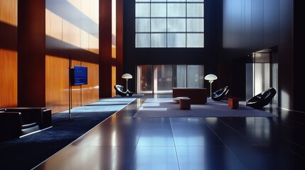 Modern Lobby Interior Design: Sunlight Illuminates Sleek Space