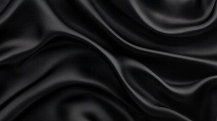 Obraz premium Elegant black silk fabric background, smooth, textured drapes for luxurious design and photography