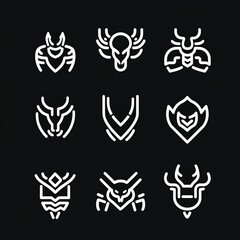 Fototapeta premium Nine Abstract Creature Icons Geometric Animal Designs